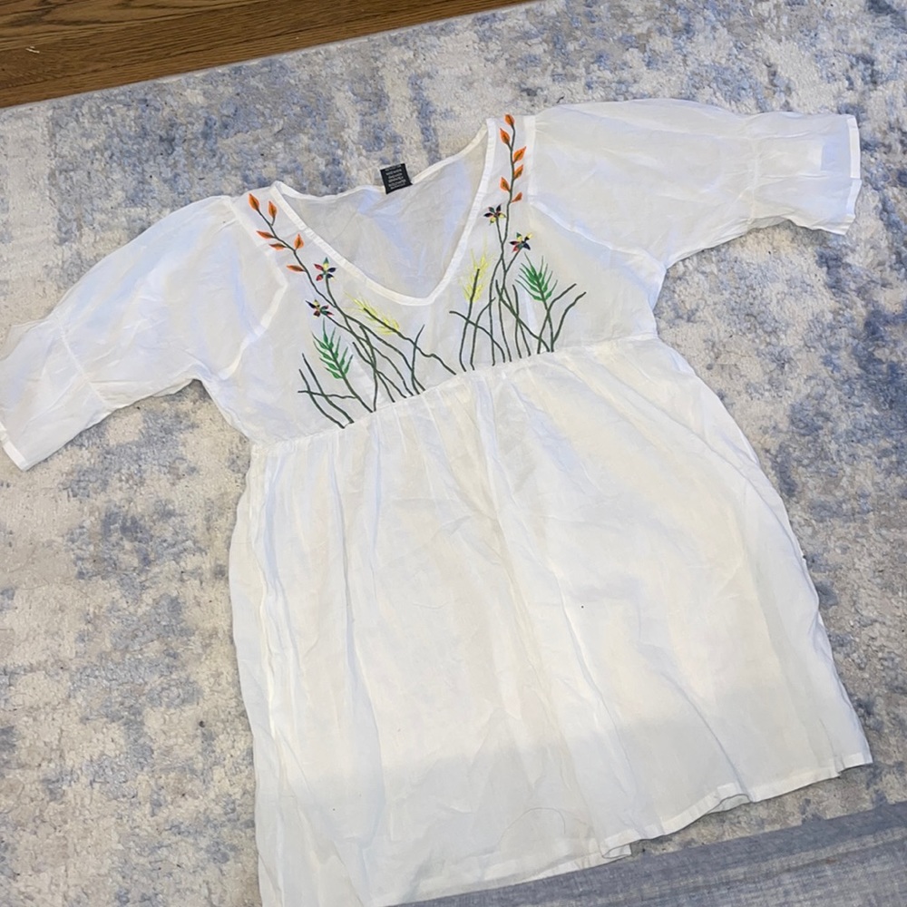 Mandala Long White Floral Blouse